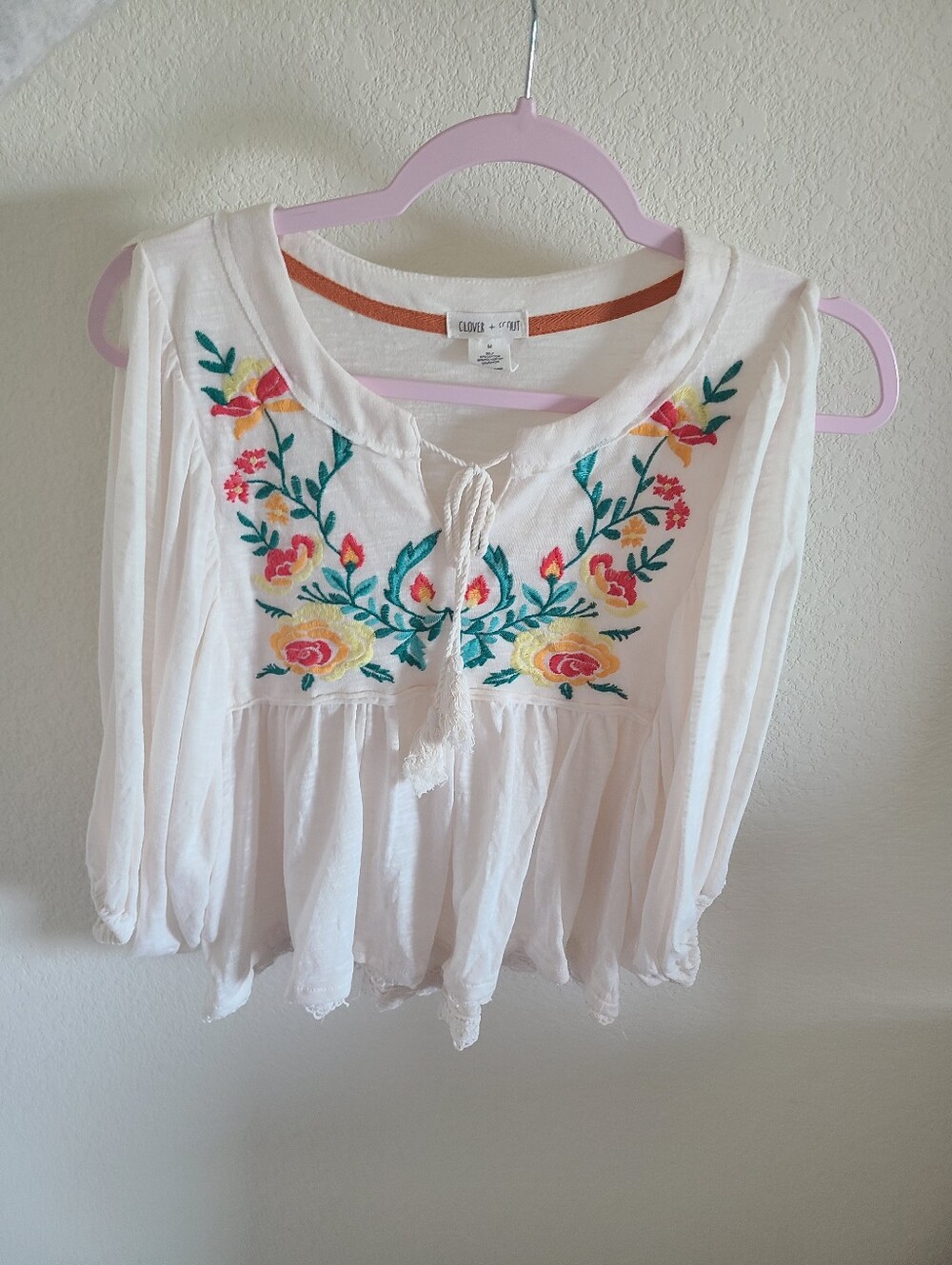 Clover And Scout Floral Embroidered Top